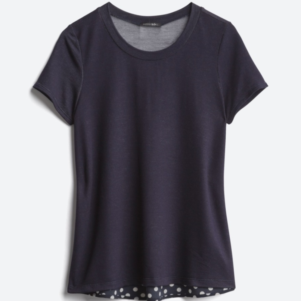 Papermoon | Marisol Mixed Material Knit Top | XS | Navy